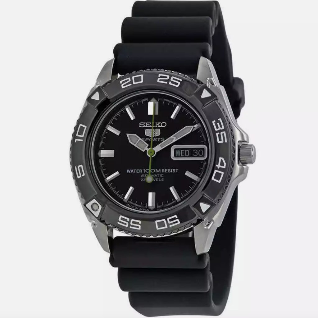 Seiko Automatic Black Dial Black Rubber Mens Watch